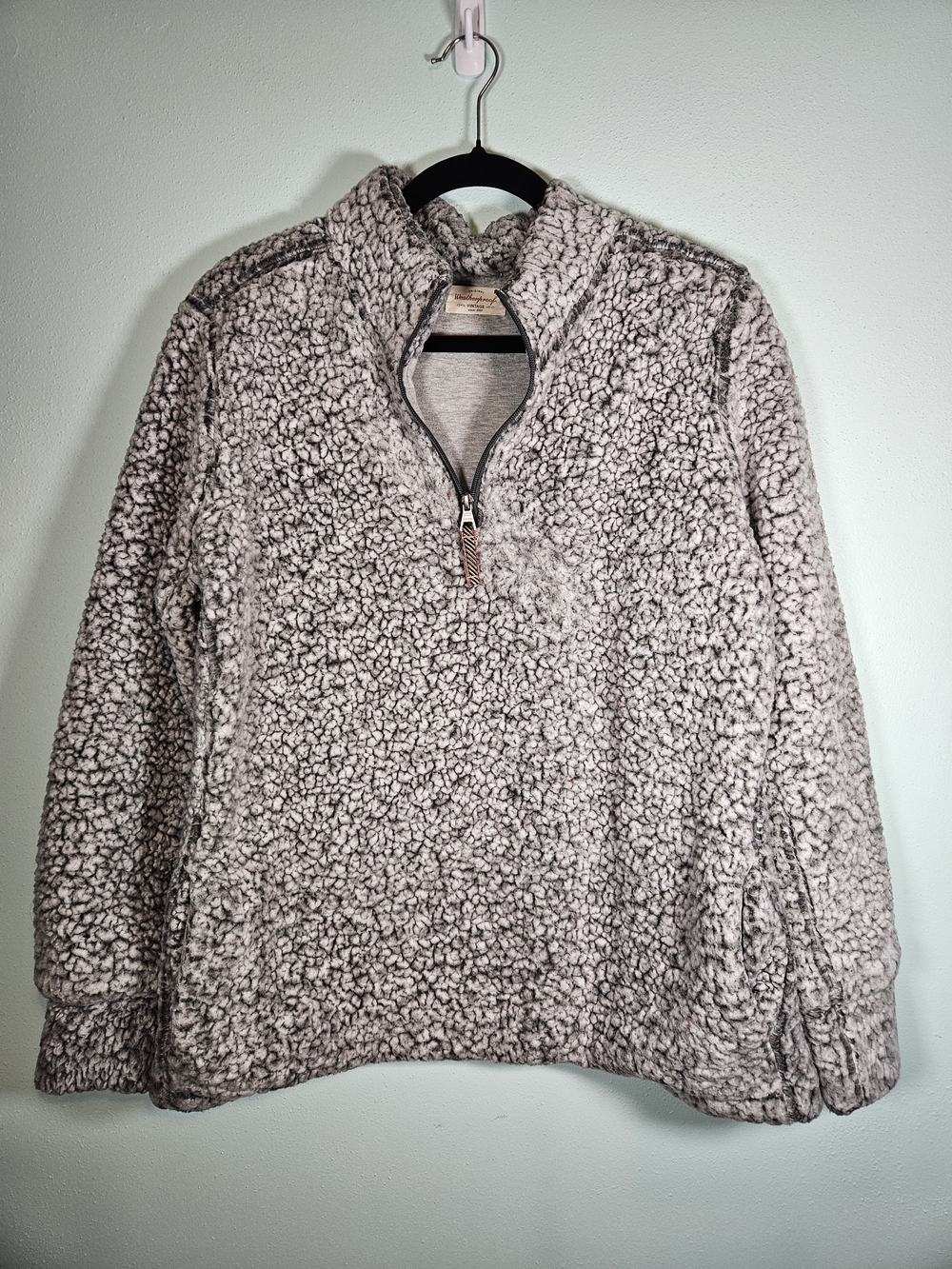 Weatherproof Plush Sherpa Quarter-Zip Pullover - Light Gray